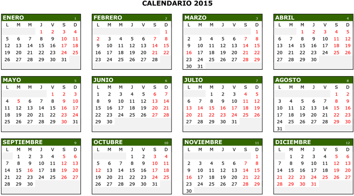 Calendario TJA 2015