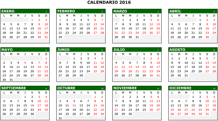 Calendario TJA 2016